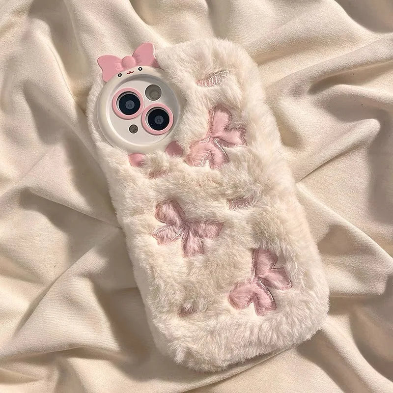 iPhone Embroidery Bow Plush Case