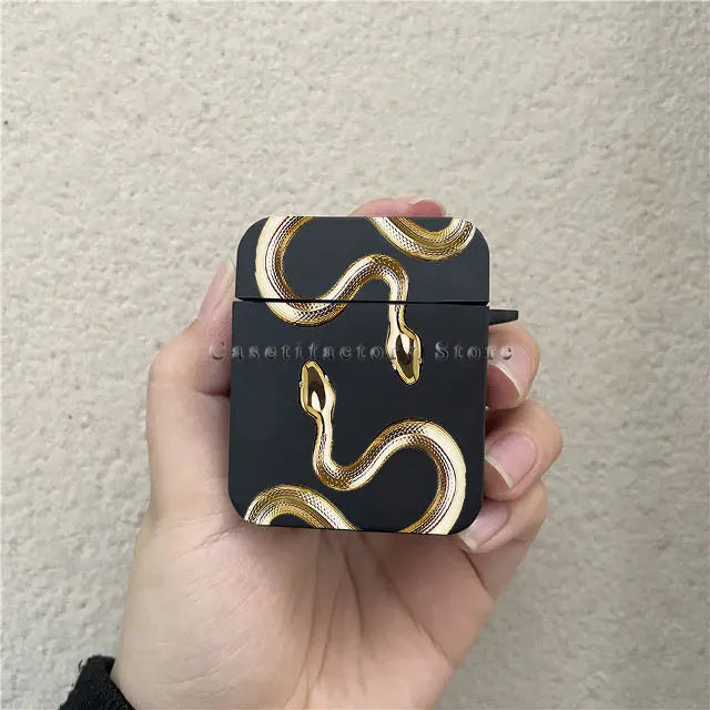 AirPods Black Gold Snake Case